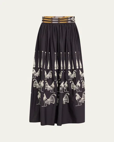 Emporio Sirenuse Ombretta Embroidered A-line Maxi Skirt In Blue