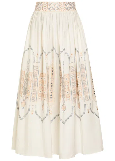 Emporio Sirenuse Ombretta Embroidered Cotton-blend Midi Skirt In Multi