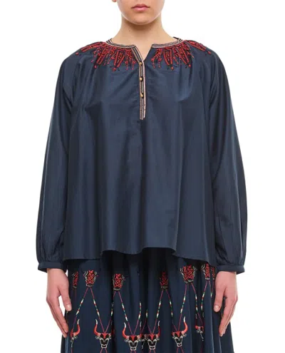 Emporio Sirenuse Sunshirt Bulls Embroidered Blouse In Blue