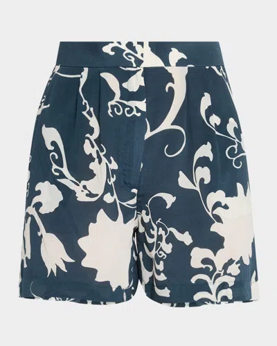 Emporio Sirenuse Tamu Pleated Silk Shorts In Blue