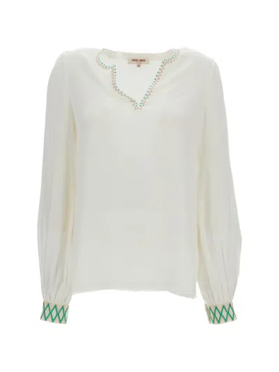 Emporio Sirenuse Vera Embroidered Silk Blouse In Neutral
