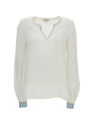 Emporio Sirenuse Vera Embroidered Silk Blouse In Neutral