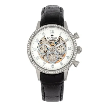 EMPRESS EMPRESS BEATRICE AUTOMATIC SKELETON DIAL LEATHER-BAND WATCH WITH DAY & DATE
