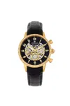 Empress Beatrice Automatic Skeleton Dial Leather-band Watch With Day & Date In Gold