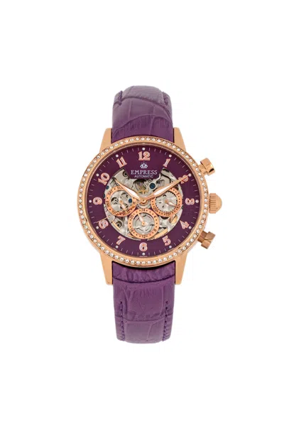 Empress Beatrice Automatic Skeleton Dial Leather-band Watch With Day & Date In Purple