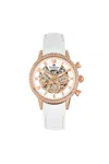Empress Beatrice Automatic Skeleton Dial Leather-band Watch With Day & Date In White