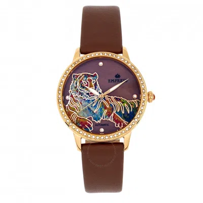 Empress Diana Automatic Crystal Ladies Watch Empem3005 In Mother Of Pearl/brown/pink/rose Gold Tone/gold Tone