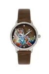 Empress Diana Automatic Engraved Mop Leather-band Watch In Green