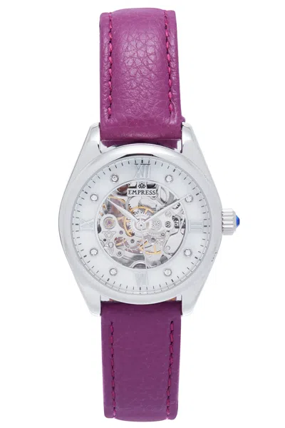 Empress Magnolia Automatic Mop Skeleton Dial Leather-band Watch In Purple