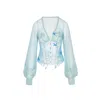 Empress Mimi Women's Madame X Blue Lace Butterfly Corset With Butterfly Detail In Blue