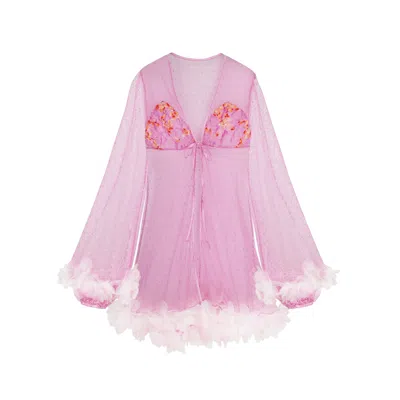 Empress Mimi Women's Pink / Purple Madame X Pink Lace Babydoll Robe With Flower Detail