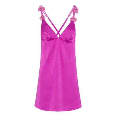 Empress Mimi Women's Pink / Purple Orchidea Magenta Pink Satin Slip Dress With Flower Detail In Pink/purple