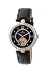 Empress Stella Automatic Semi-skeleton Mop Leather-band Watch In Black