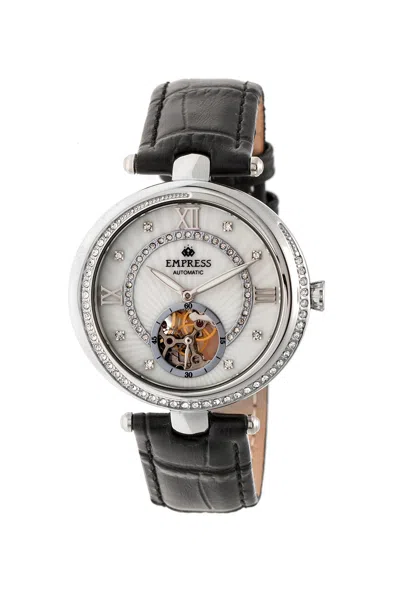 Empress Stella Automatic Semi-skeleton Mop Leather-band Watch In White