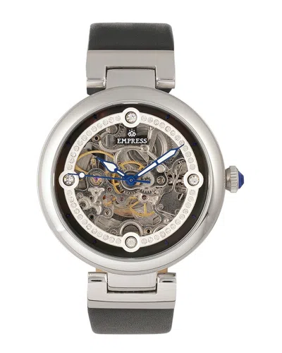 Empress Adelaide Automatic Skeleton Leather-band Watch In Black