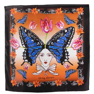 Emre Tamer-london Women's Red / Black Silk Hand Painted Butterfly Scarf In Multi