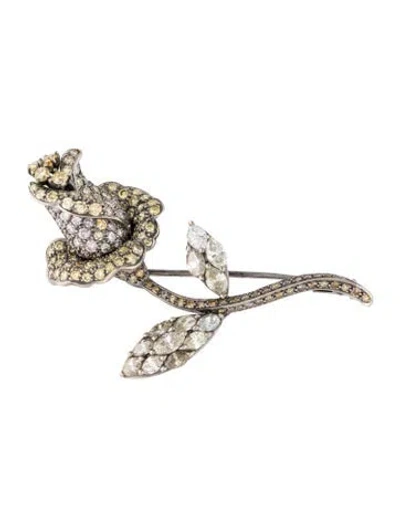 Pre-owned Emsaru 14k 4.52ctw Diamond Rose Pin Brooch In Multicolor
