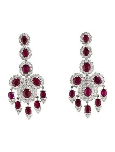 Pre-owned Emsaru 18k 14.03ctw Ruby & Diamond Chandelier Earrings In Multi