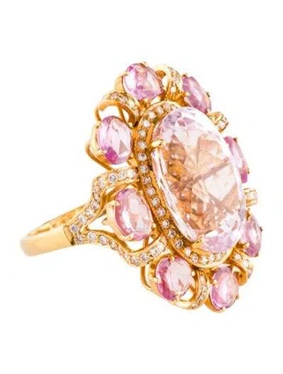 Pre-owned Emsaru 18k 14.30ctw Kunzite, Sapphire & Diamond Cocktail Ring In Multi