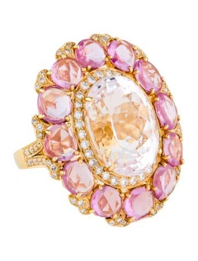 Pre-owned Emsaru 18k 15.20ct Kunzite, Sapphire & Diamond Cocktail Ring In Multi