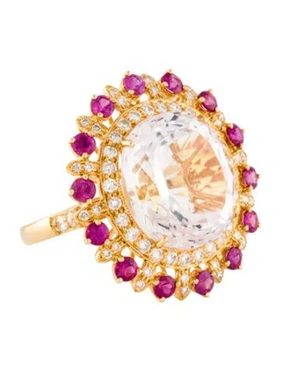 Pre-owned Emsaru 18k 15.74ct Kunzite, Ruby & Diamond Cocktail Ring In Multi