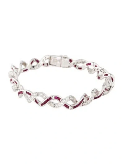 Pre-owned Emsaru 18k 2.07ctw Ruby & 2.82ctw Diamond Link Bracelet, 6.75" In Multi