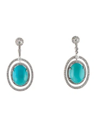 Pre-owned Emsaru 18k 20.85ctw Turquoise & Diamond Drop Earrings In Multi