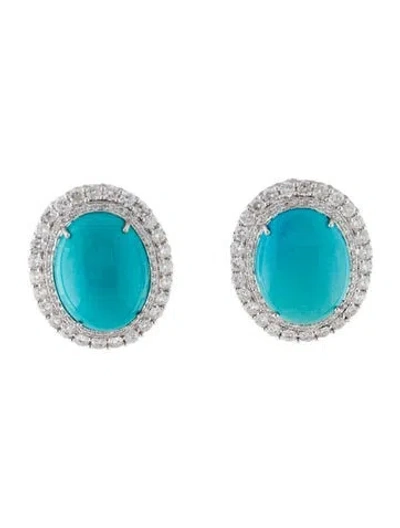 Pre-owned Emsaru 18k 22.14ctw Turquoise & Diamond Earclips In Multi