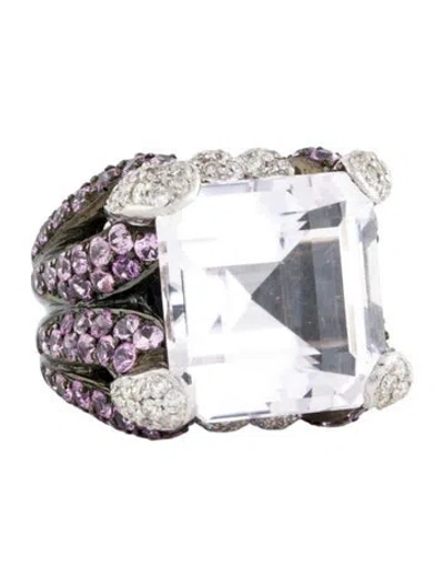 Pre-owned Emsaru 18k 28.06ct Kunzite, Sapphire, & Diamond Cocktail Ring In Multi