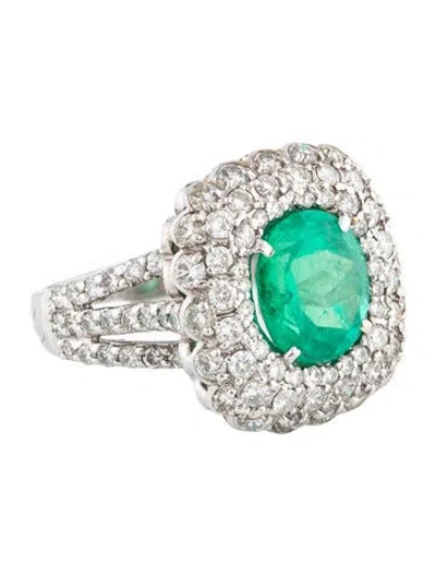 Pre-owned Emsaru 18k 3.40ct Colombian Emerald & Diamond Cocktail Ring In Multicolor