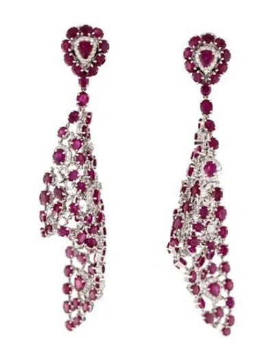 Pre-owned Emsaru 18k 37.62ctw Ruby & Diamond Drop Earrings In Multi
