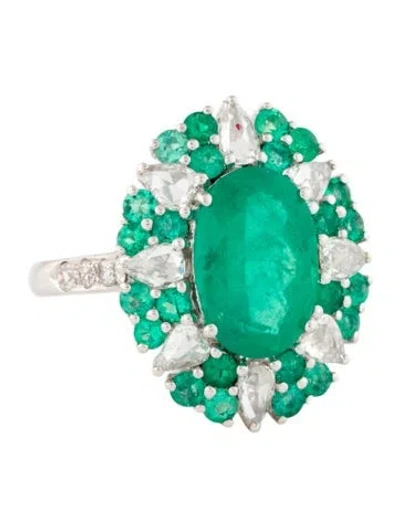 Pre-owned Emsaru 18k 3.83ctw Emerald & Diamond Cocktail Ring In Multi