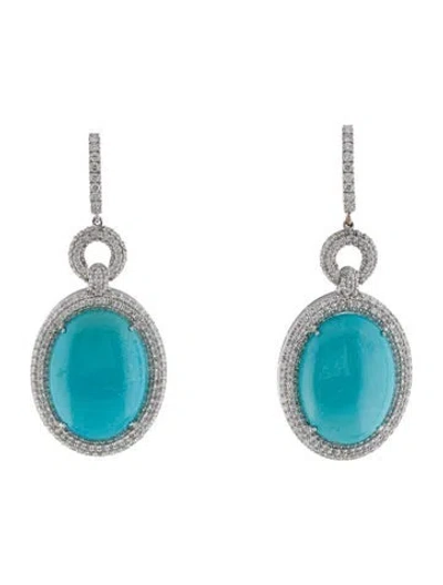Pre-owned Emsaru 18k 38.63ctw Turquoise & Diamond Drop Earrings In Multi
