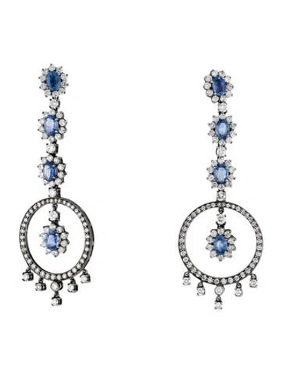 Pre-owned Emsaru 18k 4.24ctw Sapphire & Diamond Drop Earrings In Multi
