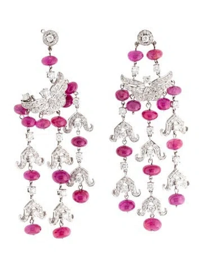 Pre-owned Emsaru 18k 4.38ctw Diamond & Ruby Bead Chandelier Earrings In Multi