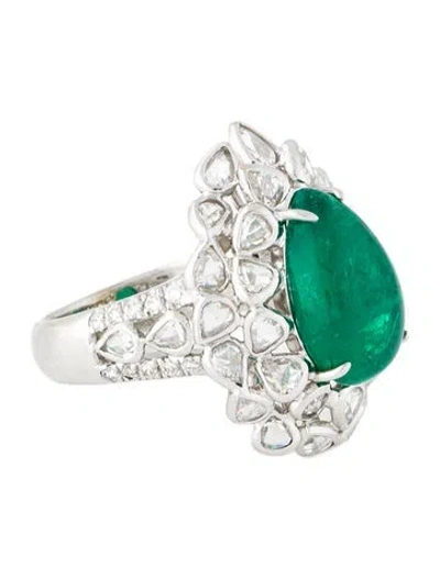 Pre-owned Emsaru 18k 4.88ct Emerald & Diamond Cocktail Ring In Multi