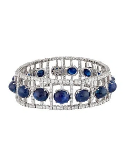 Pre-owned Emsaru 18k 58.55ctw Sapphire & Diamond Link Bracelet, 6.75" In Multi