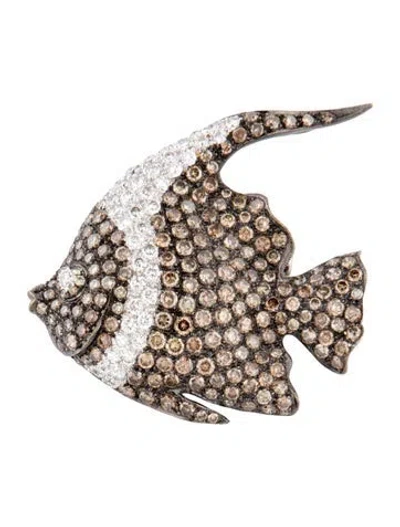 Pre-owned Emsaru 18k 7.33ctw Diamond Cognac Fish Brooch In Multi