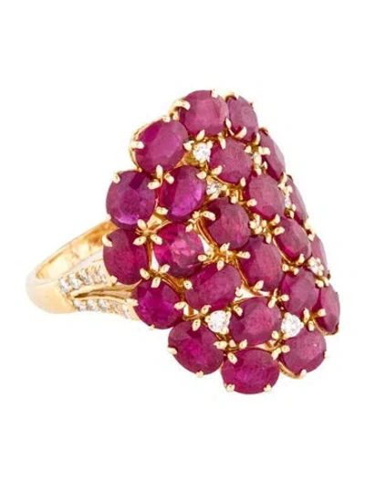 Pre-owned Emsaru 18k 7.68ctw Ruby & Diamond Cocktail Ring In Multi