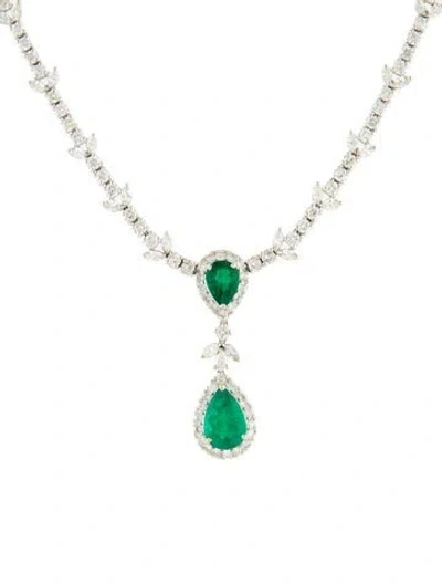 Pre-owned Emsaru 18k 9.38ctw Diamond & Emerald Collar Necklace, 16" In Multi
