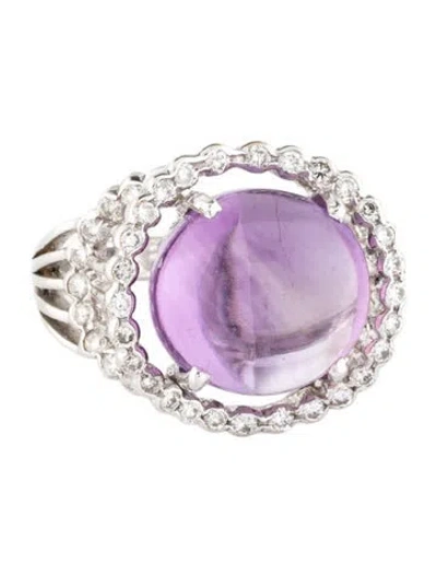 Pre-owned Emsaru 18k Amethyst & Diamond Cocktail Ring In Multi