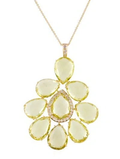 Pre-owned Emsaru 18k Citrine & Diamond Pendant Necklace, 16" In Multi