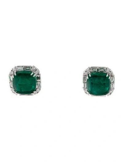 Pre-owned Emsaru 18k Emerald & Diamond Convertible Earclips In Multi