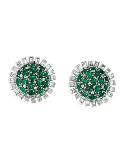 Pre-owned Emsaru 18k Emerald & Sapphire Diamond Earclip Earrings In Multi