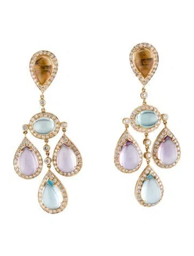 Pre-owned Emsaru 18k Multi-stone & Diamond Drop Earrings