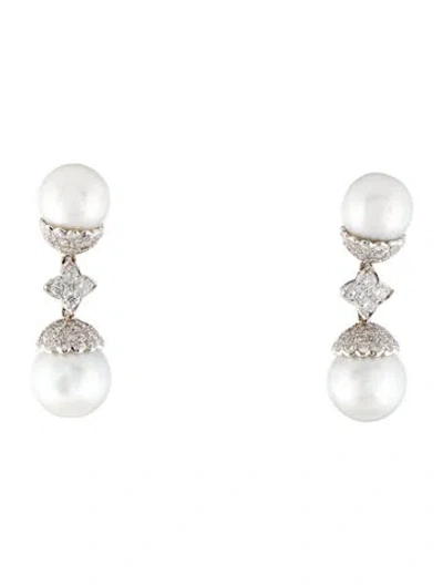 Pre-owned Emsaru 18k Pearl & 4.91ctw Diamond Chandelier Earrings In Multi