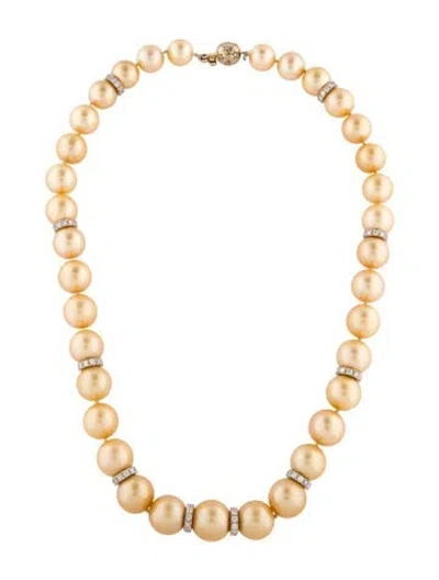 Pre-owned Emsaru 18k Pearl & Diamond Bead Strand Necklace, 18" In Multicolor
