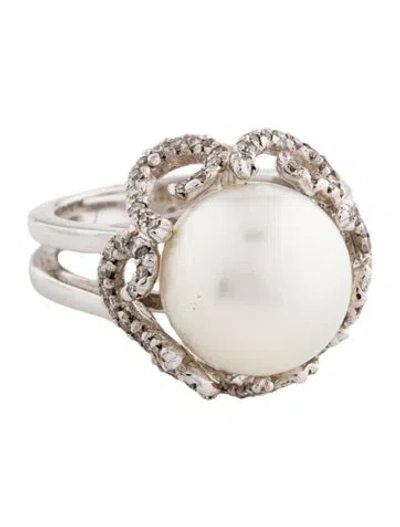 Pre-owned Emsaru 18k Pearl & Diamond Cocktail Ring In Multi