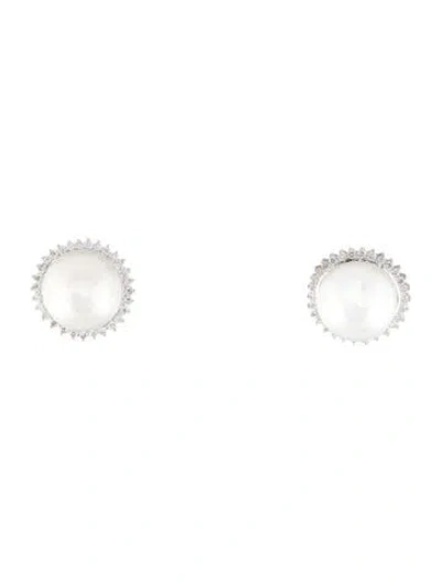 Pre-owned Emsaru 18k Pearl & Diamond Stud Earrings In Multi