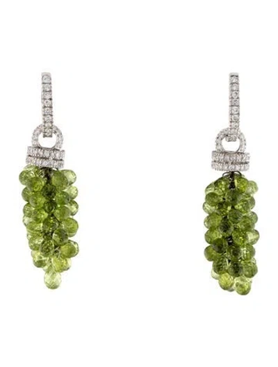 Pre-owned Emsaru 18k Peridot & Diamond Drop Earrings In Multi